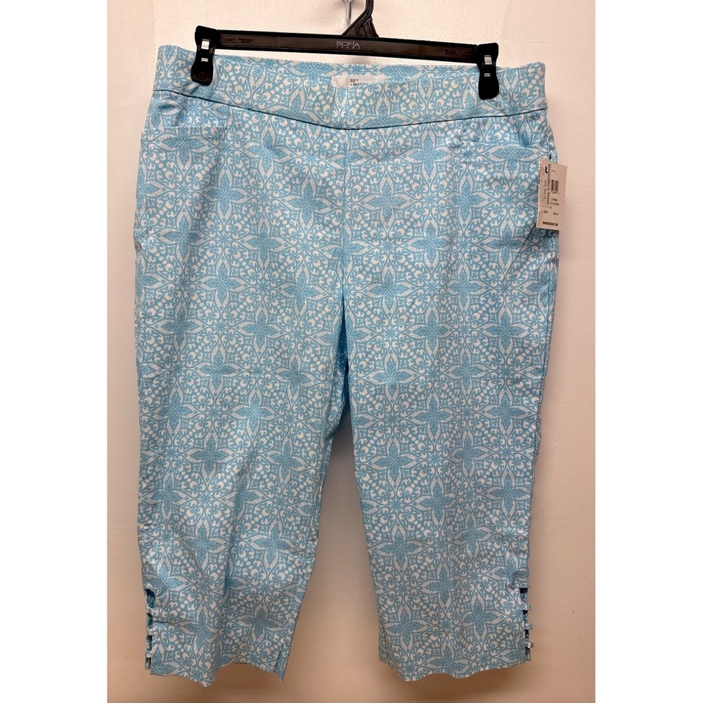 89th‎ & Madison Women's Cropped Stretch Pull On Capri Teal Geometric  XL New #11